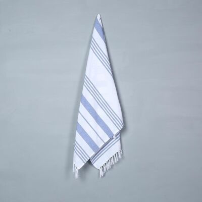 Asciugamano da bagno in cotone blu a righe intrecciato a mano