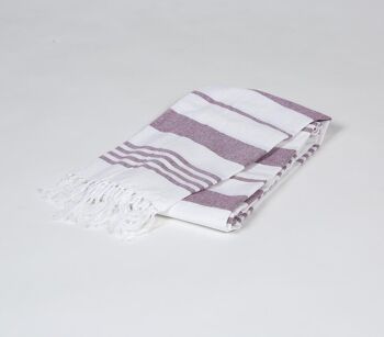 Serviette de bain en coton mauve rayé tissé à la main 2