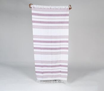 Serviette de bain en coton mauve rayé tissé à la main 5