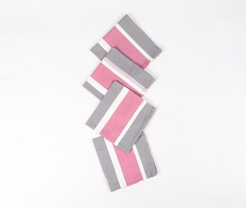 Striped Pink & Grey Table Napkins (Set of 4)