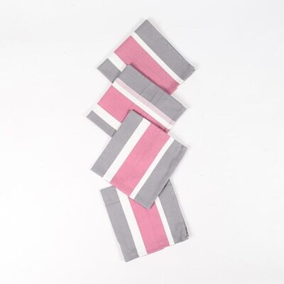 Striped Pink & Grey Table Napkins (Set of 4)