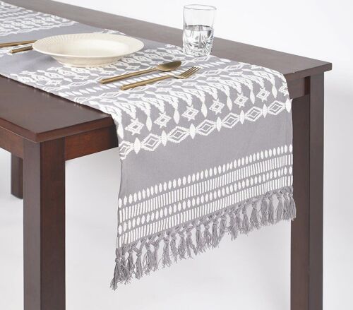 Hand Embroidered Cotton Tasseled Table Runner