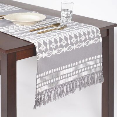 Hand Embroidered Cotton Tasseled Table Runner