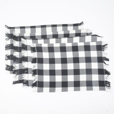 Mantel individual con flecos a cuadros de búfalo de algodón (juego de 4)
