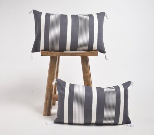 Striped & Tasseled Handloom Cotton Pillow Covers (set of 2)