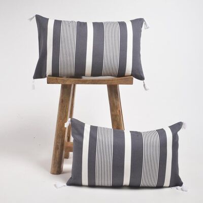 Handgewebte Kissenbezüge aus Baumwolle mit Streifen und Quasten (2er-Set)