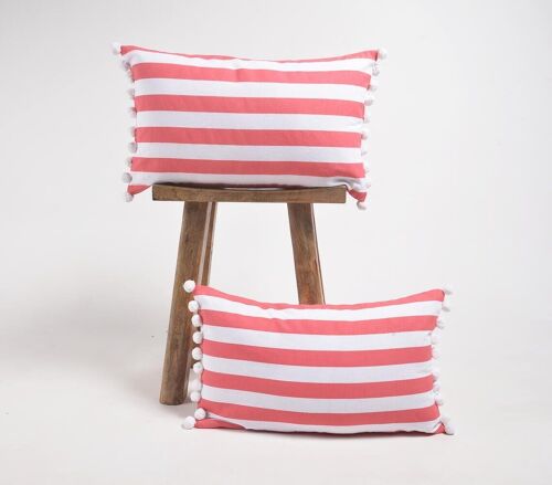 Set of 2 - Coral Striped Handloom Cotton Pillow Covers