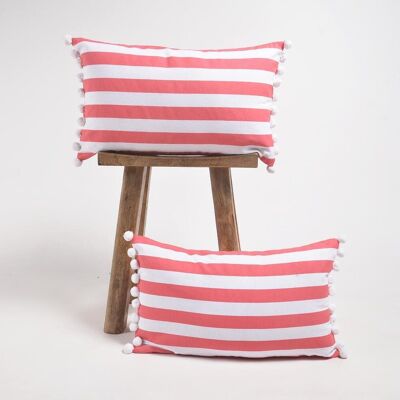 Set of 2 - Coral Striped Handloom Cotton Pillow Covers