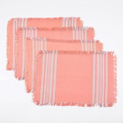 Tovagliette rosa con bordi frangiati (set da 4)