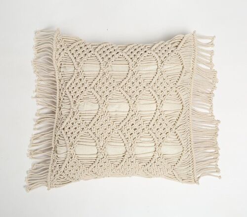 Macrame Fringed Cotton Cushion Cover