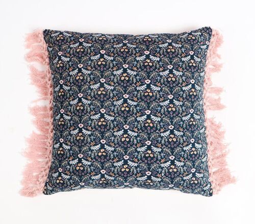 Fringed Floral Night Velvet Cushion Cover