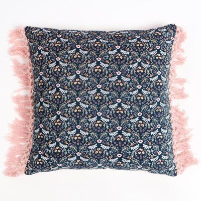 Housse de coussin en velours de nuit florale à franges