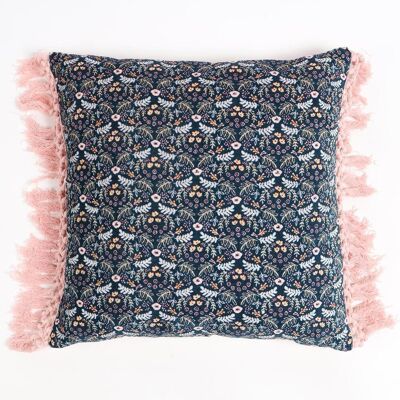 Fringed Floral Night Velvet Cushion Cover