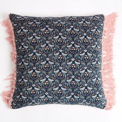 Housse de coussin à pompons en velours imprimé