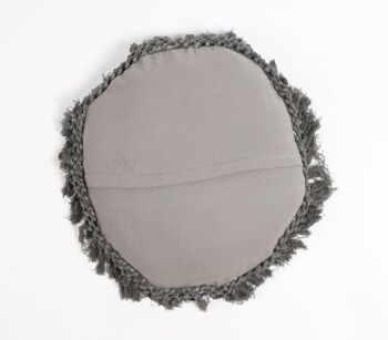 Housse de coussin ronde noire à franges 6