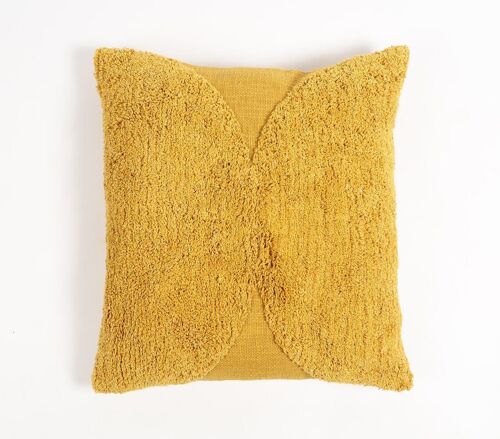 Hand Tufted Cotton Solid Mustard Cushion Cover