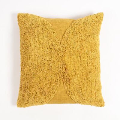 Hand Tufted Cotton Solid Mustard Cushion Cover