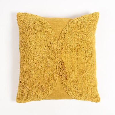 Housse de coussin moutarde unie en coton touffeté à la main