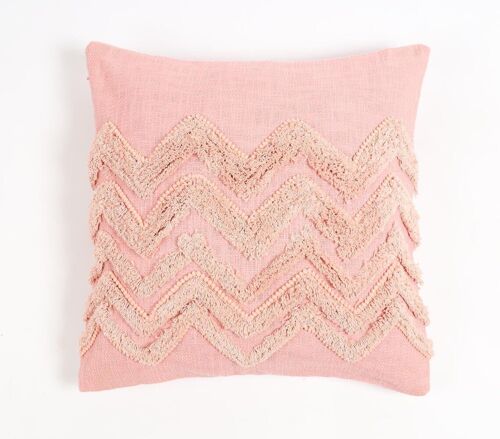 Hand Tufted Cotton Pink Chevron Cushion Cover