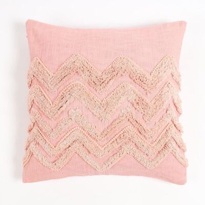 Housse de coussin Chevron rose en coton touffeté à la main