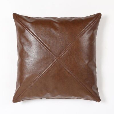 Hand Stitched Leather Solid Geometric Cushion Cover