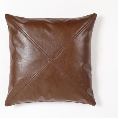 Hand Stitched Leather Solid Geometric Cushion Cover