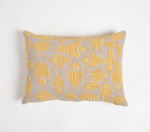 Yellow Fish Embroidered lumbar cushion Cover