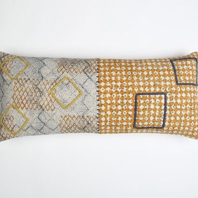 Block Printed & Embellished Lumbar Cushion cover