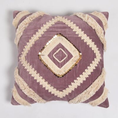 Lace Embellished Mauve Cushion Cover