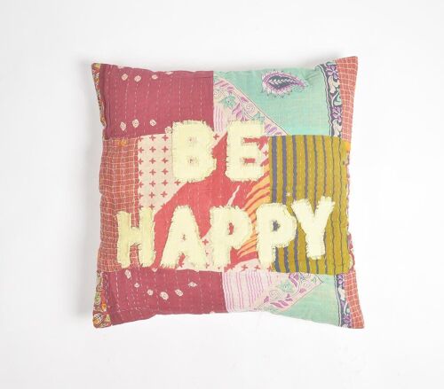 Patch Work Cotton Typographic Cushion Cover