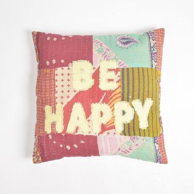 Patch Work Cotton Typographic Cushion Cover
