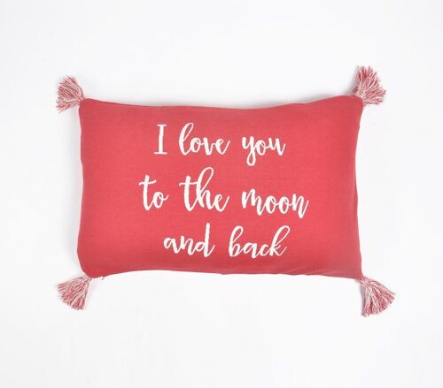 Knitted Cotton Red Quote Lumbar Cushion Cover
