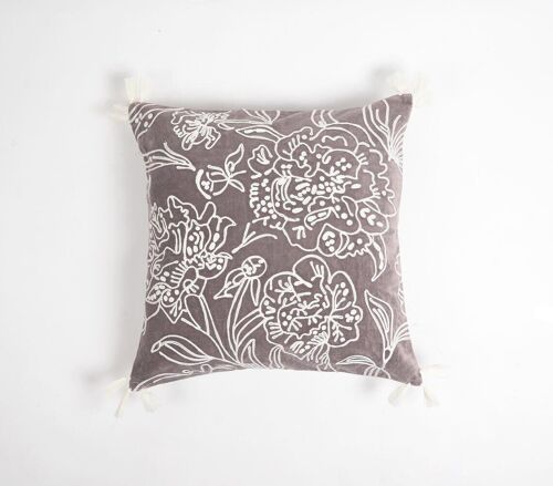 Embroidered Abstract Cotton Tasseled Cushion Cover