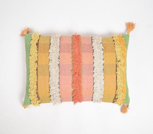 Hand Tufted Striped Cotton Tasseled Cushion Cover
