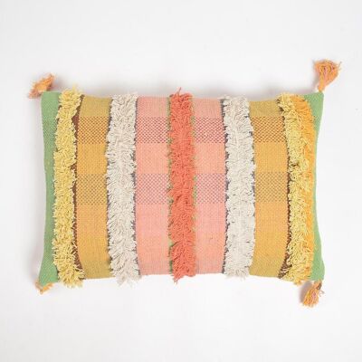 Hand Tufted Striped Cotton Tasseled Cushion Cover