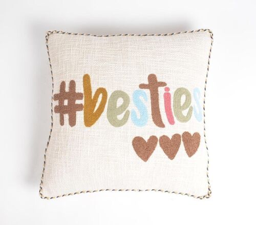 Embroidered '#Besties' Cotton Cushion Cover