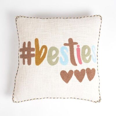 Fodera per cuscino in cotone con scritta "#Besties" ricamata