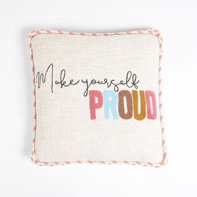 „Make Yourself Proud“-Kissenbezug mit geflochtener Paspelierung