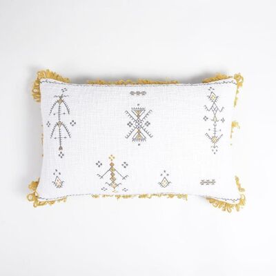 Embroidered Cotton Tribal Cushion Cover with Looped Fringes