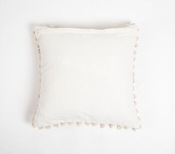 Housse de coussin en coton neutre uni avec bordure à pompons 3