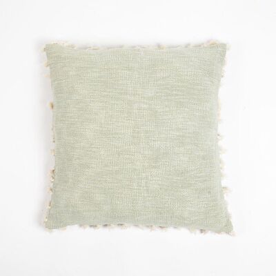 Solid Tasseled Pastel Sage Cotton Cushion Cover