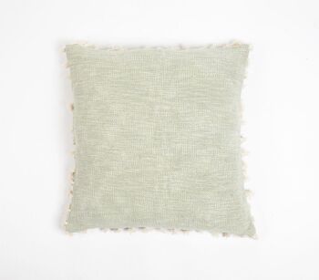 Housse de coussin en coton sauge pastel à pompons unis 1