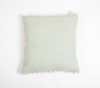 Housse de coussin en coton sauge pastel à pompons unis 3