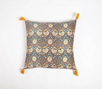 Housse de coussin florale en velours à pompons 4