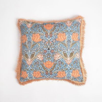 Floral printed & fringed Velvet Cushion Cover