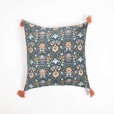 Tasseled Velvet Midnight Floral Cushion Cover