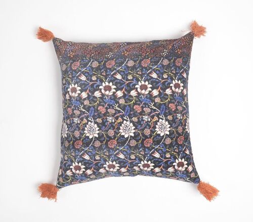 Flowery Night Tasseled Velvet Cushion Cover