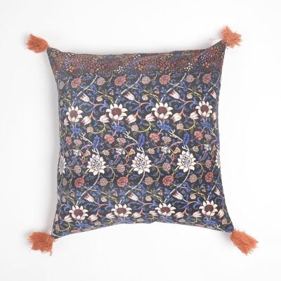 Flowery Night Tasseled Velvet Cushion Cover