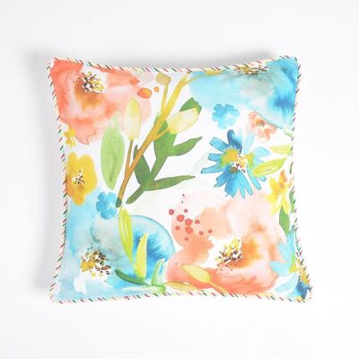 Floral Watercolor Cotton Cushion Cover with Piping