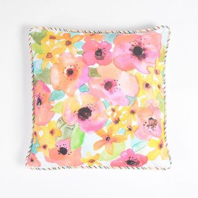 Summer Floral Cotton Cushion Cover with Piping